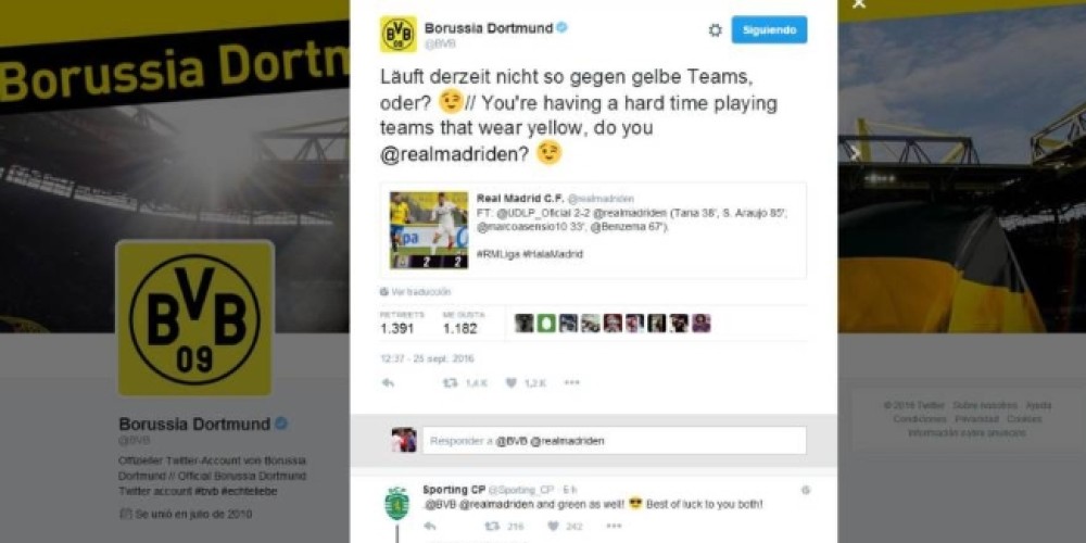 Borussia Dortmund y Sporting Lisboa se burlaron del Real Madrid en Twitter