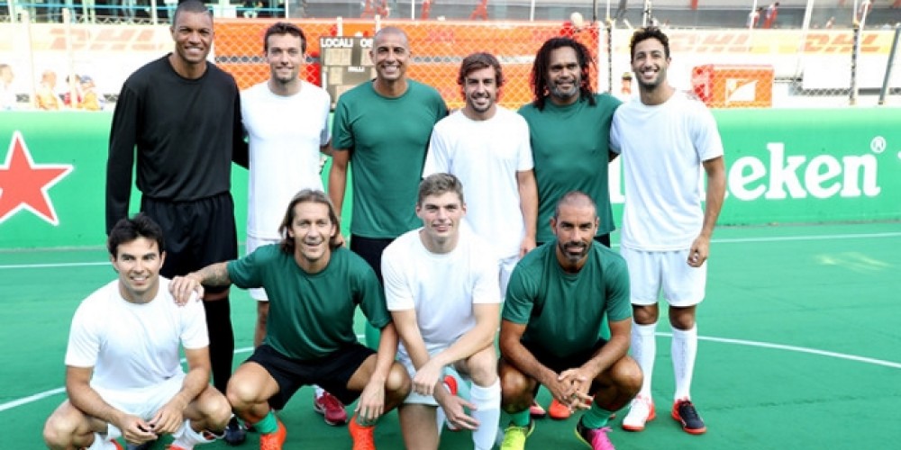 Trezeguet, Pires y otras estrellas jugaron al f&uacute;tbol contra pilotos de la F&oacute;rmula 1