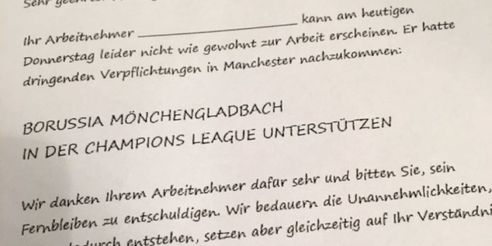 El Gladbach les dio a sus hinchas un justificativo por haber faltado al trabajo